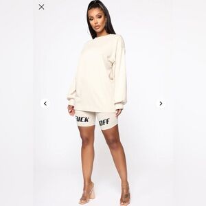 Fashion Nova Beige Tunic Top with Biker Shorts Two-Piece Set